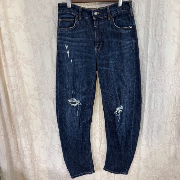 Pilcro by Anthropology The Bow Boyfriend Dark Wash Distressed Denim Jean Size 27 - Picture 1 of 6